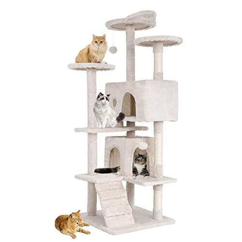 BestPet | 54" Cat Tree Tower | Beige | Sturdy Multi-Level Cat Tree