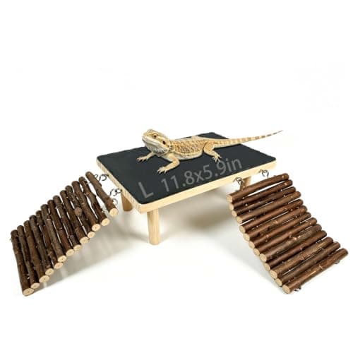 Bearded Dragon Basking Platform with Climbing Ramp,Reptile Basking Rock,L | Wooden Lizard Resting Platform Basking Rock Slate,Leopard Gecko Hide Cave Tank Accessories for Tortoise Snake