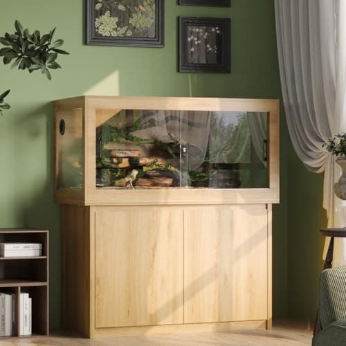 DAWNSPACES 120 Gallon Reptile Tank, Terrarium Stand, Bearded dragon Cage | Large Reptile Enclosure with Storage Cabinet,Wire Mesh Top,Spring Lock for Bread Dragon