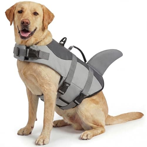 ASENKU Dog Life Jacket - Pet Safety Vest for Swimming & Boating, Shark Life Jacket with Floatation, Dog Lifesavers Swimsuits for Small Medium Large Dogs (Grey, XL)
