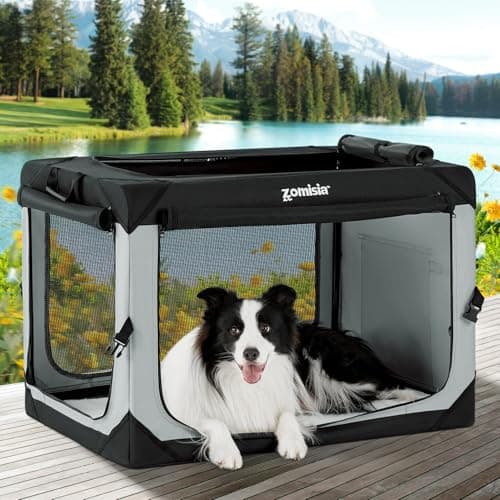 ZOMISIA 36 Inch Collapsible Dog Crate for Large Dogs - Portable Dog Travel Crate Soft Sided with Breathable Mesh Windows, Foldable Dog Kennel for Indoor and Outdoor, Grey