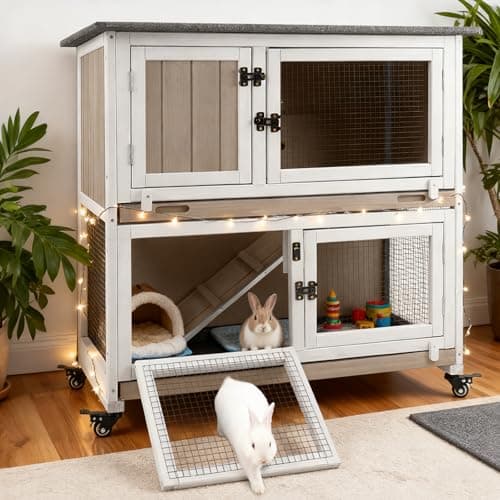 Gowoodhut 36" L Rabbit Hutch, 2-Story Bunny Cage on 4 Wheels