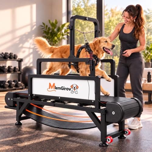 MlemGirove Dog Treadmill with Pin-Hinged Track & 3-Layer Shock Absorption | Waterproof dirt-resistant slats, secure disc brake lock, speed monitor, quiet wheels for indoor outdoor large pet cardio.