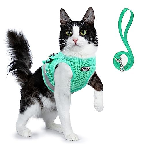 Supet Cat Harness and Leash Set - Soft Mesh Adjustable Cat Vest Harness with Reflective Strap for Walking Cat and Puppy Rabbit