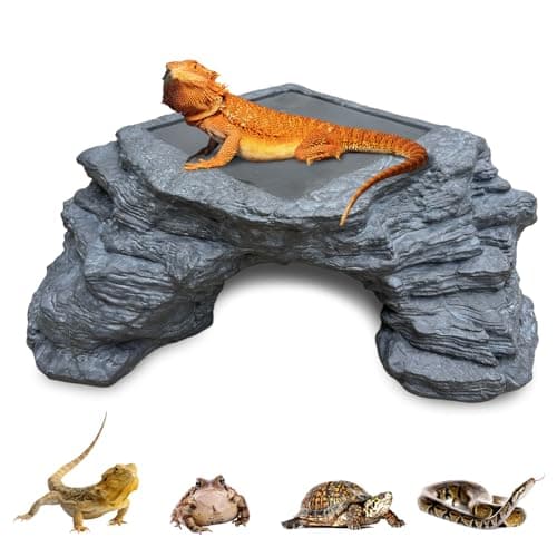 X-Large Bearded Dragon Basking Platform, Lizard, Snake or Reptile Hide with Heat Storage Slate Stone, 13x12x5 Inch Oversized Gecko Hide Cave