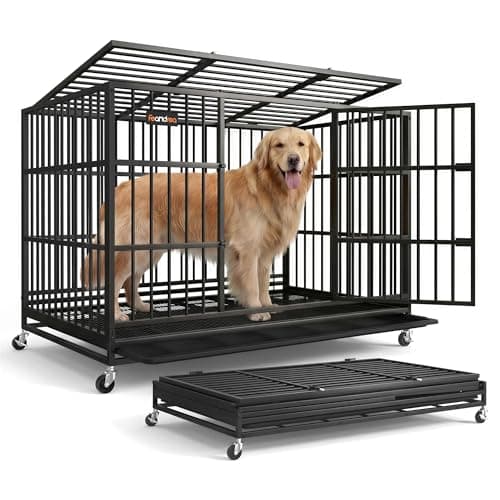 Feandrea Heavy-Duty Foldable Dog Crate, 5-Minute Quick Setup, Double Doors | 48" Dog Cage with Locking Wheels, Escape-Proof Fixed Bottom, Removable Tray, Easy-Clean Dog Kennel for Home Training, Black