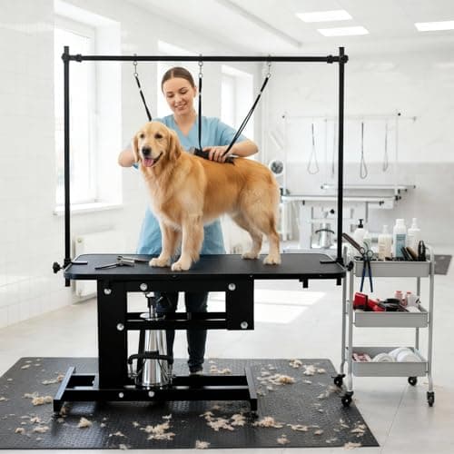 Aptliton Hydraulic Dog Grooming Table, 43'' Professional Grooming Table | 350 LBS Capacity for Large Dogs, 22''-39'' Height Adjustment, Heavy-Duty, Non-Slip Table Top and Adjustable Noose