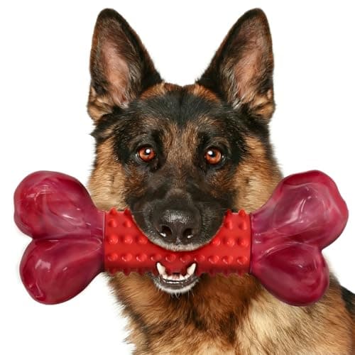 Apasiri Tough Dog Toys for Aggressive Chewers: Beef Flavored Long Lasting Dog Bones for Large Dogs, Indestructible Dog Chew Toys to Keep Them Busy, Large Dog Toys for Medium & Large Breed, Red