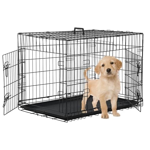 24 Inch Dog Crates for Small Dogs 20LB,Collapsible Dog Cage for Pet with Divider Panel Tray, Double-Door Puppy Crate for Dogs, Wire Pet Crate for Small Animals Indoor/Outdoor(Black)