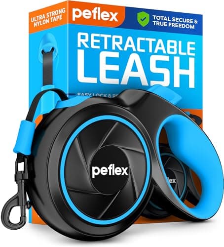 16.4 ft Retractable Dog Leash for Dogs 10–100 lbs - Heavy Duty Tape Leash with Strong Nylon Tape - 360° Swivel Control - One-Click Brake & Lock - Ergonomic Non-Slip Grip for Safe & Easy Daily Walks
