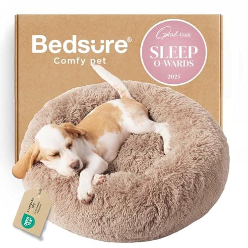 Bedsure Calming Small Dog Bed Donut Washable Cat&Puppy Bed,23 inches Camel