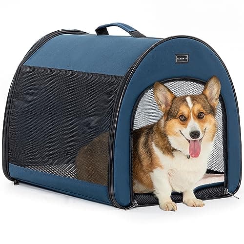 PETSFIT Soft Dog Crate, Dog Travel Crate - 26.5 Inch Lightweight, Roomy, Easy to Set Up, Portable Pop Up Dog Carrier with Thick Mat, Sturdy Soft Sided Dog Crate, Navy Blue