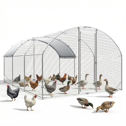 Large Metal Chicken Coop with Runs for Yard with Cover Waterproof Quail Coop Walk in Duck Coop,Chicken Pen with Security Lock for Outdoor Farm Rabbit Run(19.7'L x 9.8'W x 6.4'H)