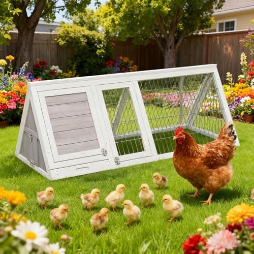Chicken Run Coop,Wooden A-Frame Quail Cages Rabbit Hutch | Ventilated Wire Mesh, 3 Access Doors, Portable Playpen Run, Indoor Outdoor Use for Ducks, Chicks & Small Poultry Pets