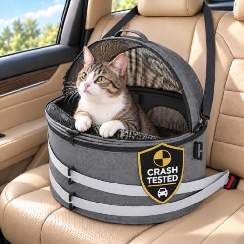 Liato Crash-Tested Pet Car Seat for Cats & Small Dogs, 3-in-1 Carrier & Bed
