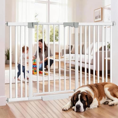 Ixaro 41" Extra Tall Dog Gate Indoor,30-62.5" Wide Heavy Duty Pet Gate for Doorways,Baby Gate with Walk Through and Auto Close, Pressure Mounted, Suitable for Stairs,Kitchen,White