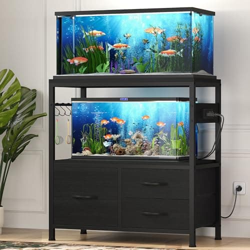 Heybly 20-29 Gal Fish Tank Stand with Drawer, Power Outlet,330lbs HAS001BK