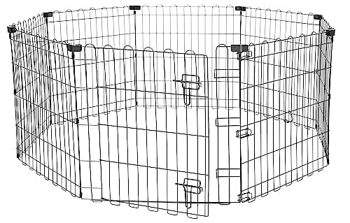 Amazon Basics Foldable Octagonal Metal Exercise Pen for Dogs, Indoor/Outdoor, Single Door, 8 Panels, 24" Height, Extra Small, Easy to Assemble, Black