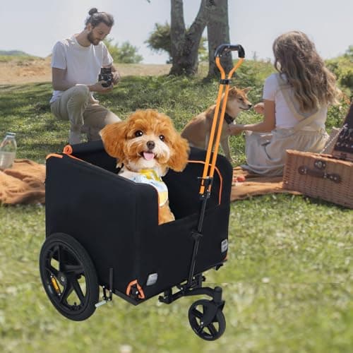 31.5” Dog Bike Trailer with Wheels, Folding Dog Bike Trailer Carrier for Small and Medium Dogs, Non-Slip Floor, Internal Leash, Safety Reflectors & Universal Bicycle Coupler (Black)