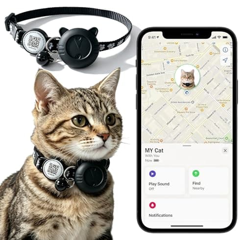 Smart GPS Cat Tracker Collar with QR Code - Waterproof Pet Locator for Small to Large Cats - Compatible with Apple Find My - No Monthly Fees - Advanced Tracking Solution