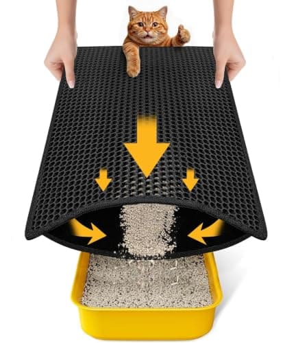 Cat Litter Mat Compact Size 23.6"x14.6" for Small Spaces, Upgrade Waterproof Leakproof Back Layer, Honeycomb Trapping Mat, Washable, Easy to Clean, Scatter Control Kitty Litter Matt, Black