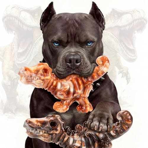 DinoBone 2-Pack Tough Dog Chew Toys for Aggressive Chewers, Bacon Flavor