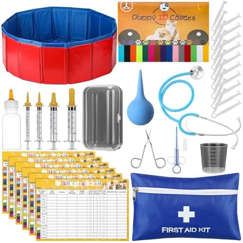 Arrowbash 57 Pcs Puppy Kitten Whelping Supplies Whelping Kit for Puppies Birth Dog Kitten Bottle Feeding Kit for New Born Puppy Supplies Include Feeding Tube Etc(24" in Diameter)