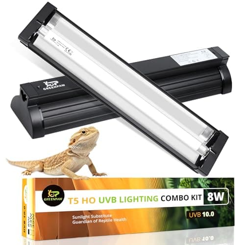 T5 UVB Reptile Light Fixture Combo Kit 8W 10.0 – Complete HO UVB Light for Reptiles with 12.44" Terrarium Hood, Desert UVB Bulb for Bearded Dragon Gecko Tortoise Lizard – Easy to Install and Use