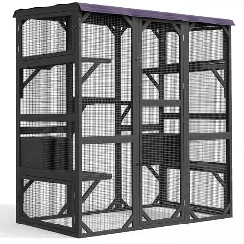 Gizoon Outdoor Cat Enclosure 70 Inch Walk-in Catio for Multiple Cats,Black