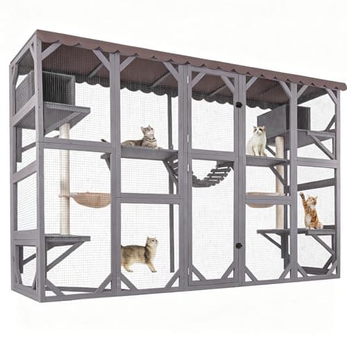 Aivituvin Window Catio Outdoor Cat Enclosure Super Large Walk in Cat House with 6 Platforms and 2 Scratching Posts for Cats,104" L x 34" W x 69.5" H