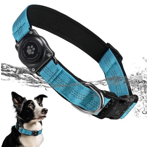 Upgrade Dog Collar with AirTag Holder, IP68 Waterproof, Blue, M