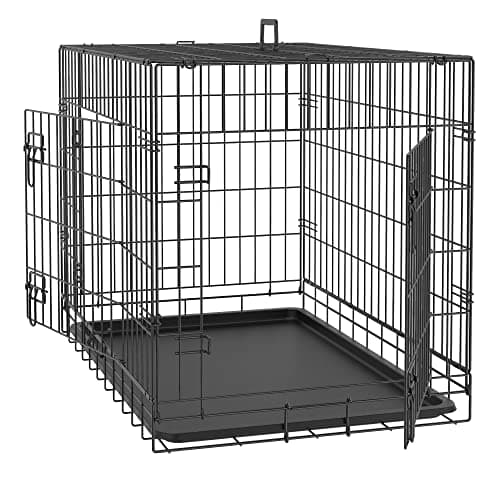 30/36/42 Inches Double Door Dog Crate Folding Metal Wire Dog Kennel Cage with Tray for Small/Medium/Large Dogs Indoor Outdoor Travel Use