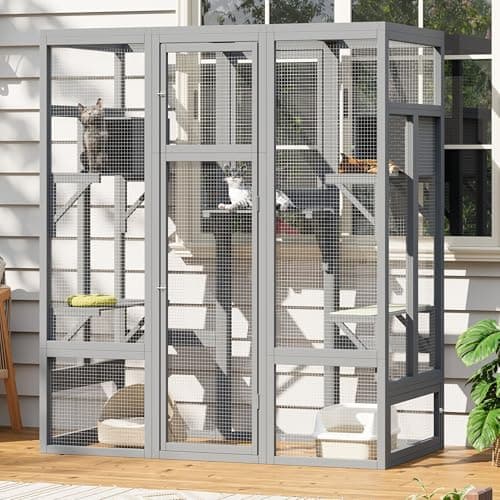 YADSUNY 70Inch Catio Outdoor Cat Enclosure, Large Cat House Cat Patio, Grey