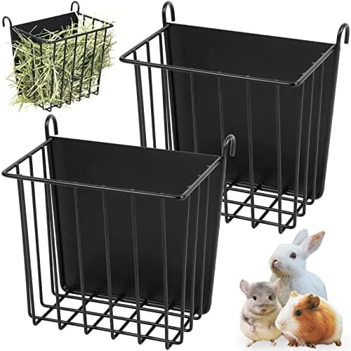 2PCS Rabbit Hay Feeder Guinea Pig Hay Feeder with Heavy-Duty Metal Frame Rabbit Hay Holder for Cage - Bunny Hay Feeder,for Rabbits Guinea Pigs Bunny Chinchillas