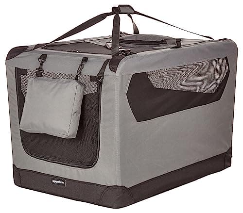 Amazon Basics Portable Folding Soft Pet Dog Crate Carrier Kennel for Large Dogs, Easy to Clean, 36 x 24 x 24 inches, Grey