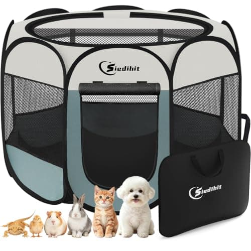 Siedihit Dog Cat Playpen, Puppy Pet Playpen Indoor for Small Dog Crate Tent Cage Outdoor, Portable Pop Up Dogs Enclosure Kennel with Carrying Case for Dogs/Cats/Rabbits(Grey, Small