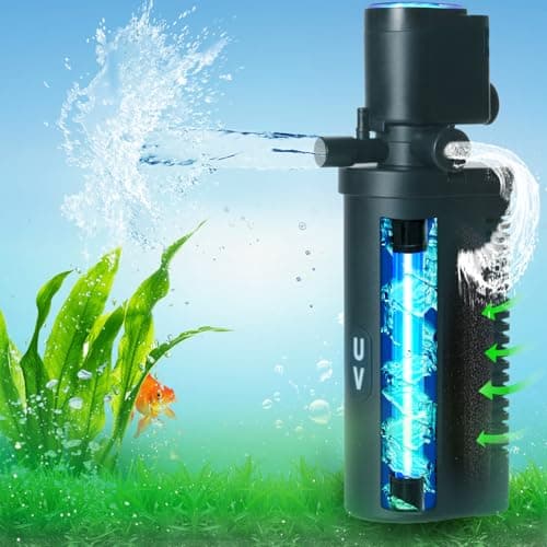 158GPH Small Aquarium Filter, UV Sterilizer for Aquarium for 10-45 Gal Tank