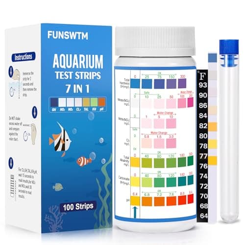 Aquarium Test Strips for Freshwater Fish: 7 in 1 Fish Tank Water Testing Kit for Aquarium Pond - Accurate Testing Nitrate Nitrite Hardness Free Chlorine pH Carbonate Total Alkalinity-100 Strips