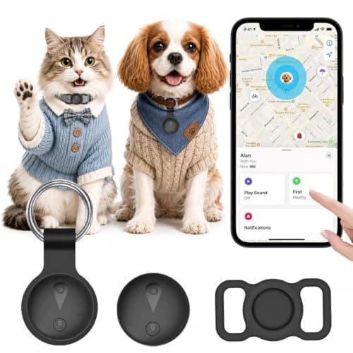 Pet GPS Tracker for Dogs,Mini Collar Location Trackers for Cats(Compatible with iOS Locate),No Monthly Fee Subscription,IP68 Waterproof Real-Time Global Location Tracking Anti-Lost Device-Black