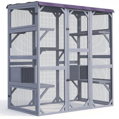Gizoon Outdoor Cat Enclosure 70 Inch Walk-in Catio for Multiple Cats, Grey