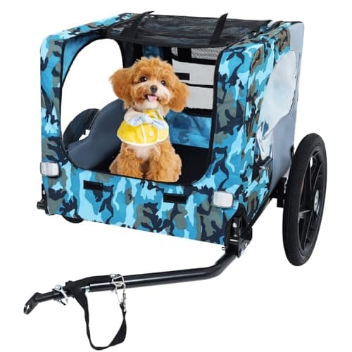 Bike Trailer for Dogs, Foldable Bike Dog Trailer with 16 Inch Wheels and Leash for Outdoor Travel (Blue+Grey)
