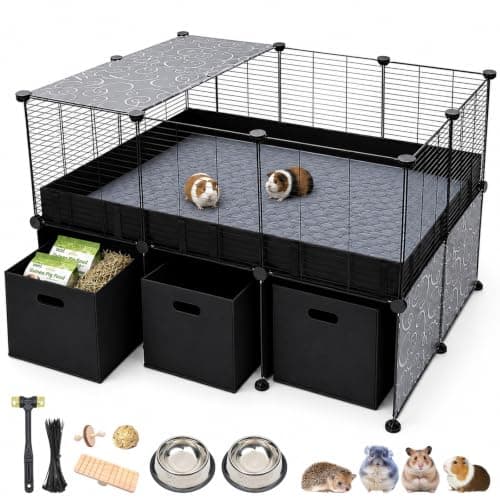 Guinea Pig Cage - C&C Small Animal Playpen with Waterproof Liner, Washable Pee Pad, Storage Bins, Toys & Bowl - Indoor Habitat for Guinea Pigs, Hedgehogs, Hamsters, Ferrets