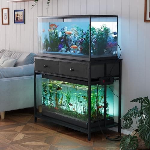 VOWNER 40 Gallon Aquarium Stand with Power Outlet & Cabinet Storage, Black | Metal Frame Fish Tank Stand, Double Turtle Reptile Terrariums Tank Stand, 39.4" L*18.9" W Tabletop, 660LBS Capacity