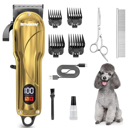 PETWORTHY Quiet Dog Grooming Kit - 2000mAh Dog Clippers for Heavy Thick Hair Coats, Waterproof Rechargeable Cordless Clippers, Safe and Easy to Clean Pet Grooming