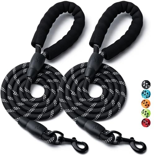2 Pack Dog Leash, Heavy Duty Nylon Rope Pet Leashes (5FT-1/2,Black/Black)