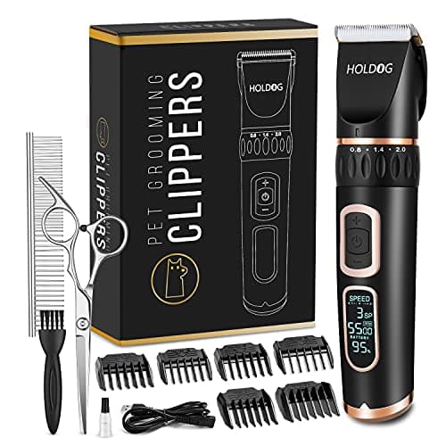 HOLDOG Dog Clippers Professional Heavy Duty Grooming Clipper 3-Speed Low Noise High Power Rechargeable Cordless Pet Tools for Small & Large Dogs Cats Pets with Thick Coats