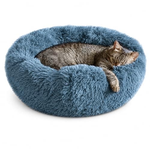 Whiskers & Friends Cat Beds for Indoor Cats & Small Dog, Fluffy Cat Bed | Orthopedic Soft Plush Calming Donut Bed, Washable Round Pet Bed, Sized for Kitten to Large Cats & Puppy to Small Dogs