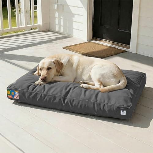 Sytopia 42 Inch Indestructible Dog Bed for Aggressive Chewers, Chew Proof Durable Outdoor Canvas Pet Crate Mat with Waterproof Washable Removable Cover, Indoor Patio Pet Pad for Crate, Dark Grey
