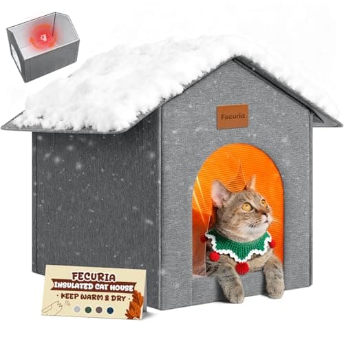 Fecuria Insulated Outdoor Cat House Weatherproof Winter, Grey