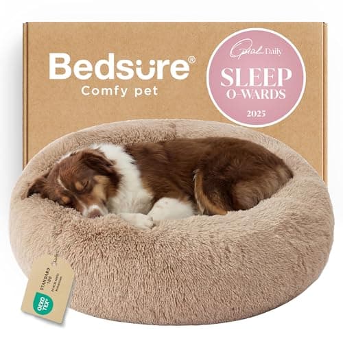 Bedsure Calming Dog Beds Large Sized Dog Donut Washable Pet Bed,36ins Camel